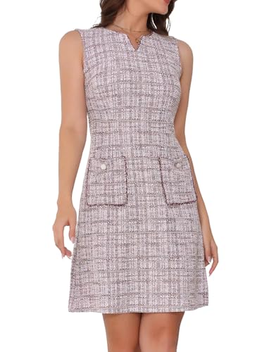 Image of Allegra K Tweed Dress for Women Elegant Plaid Sleeveless Business Casual Above the Knee Dresses