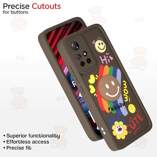Image of Pikkme Back Cover for Redmi Note 11T 5G / Poco M4 Pro 5G | Soft Silicone| Cute Rainbow Smile & 3D Cartoon Flower Design | Shockproof Raised Camera Protection Bumper Case (Brown)