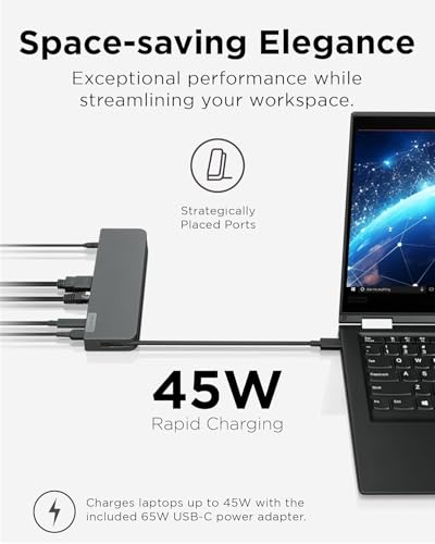 Image of Lenovo 7-in-1 USB-C Dock, Portable Docking Station, 2 x USB-C, VGA, HDMI 4K, Support Dual Display, Ethernet Port, 65W Power Delivery, for ThinkPad, Latitude, ProBook, EliteBook, MacBook Laptop