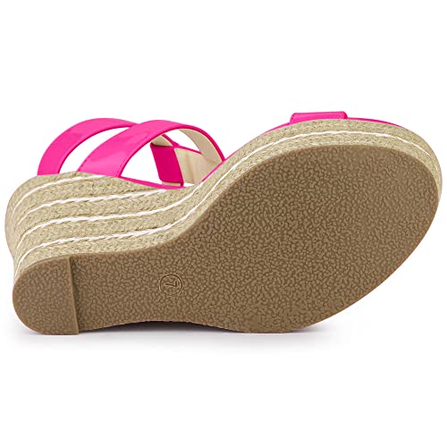 Allegra K Allegra K Women's Strappy Espadrille Wedges Platform Hot Pink Sandals - 7 M US