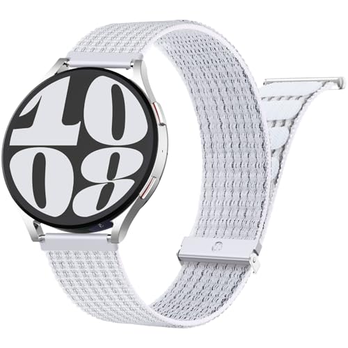 Yoohoo 20mm Straps Compatible with Samsung Galaxy Watch 6/5/4 40mm 44mm/Watch 5 Pro 45mm/Galaxy Watch 4 Classic 42mm 46mm /Galaxy Watch 6 Classic 43mm 47mm,Adjustable Soft Breathable/Reflective White