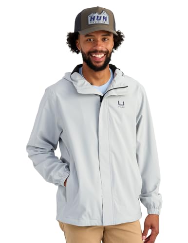 HUK - Mens Storm Heavy Duty Rain Jacket 2.0, Waterproof, Windproof, Breathable Rain Coat for Fishing and Outdoor Activities, Harbor Mist, Medium