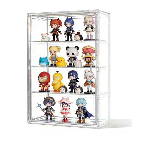 QIYUNI フィギュアケース 壁掛け 1 個入り マグネット式扉 29×12×39cm 4 段 取り外し可能仕切り板 防塵防水 コレクションショーケース 組み立て式