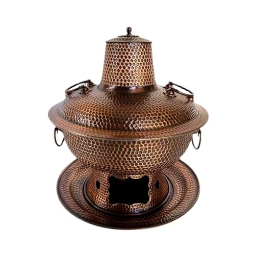 INUUXLG Hotpot for Cooking Hotpot Copper Hot Pot Hand-Hammer Traditional Stew Pot Soup Pot Cookware for Home Party Cooking Pot Kitchenware (Copper 32cm)