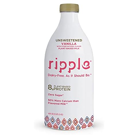Ripple Non-Dairy Milk, Unsweetened Vanilla | Vegan Milk With 8g Pea Protein Per Serving | Better For You, Better Tasting Too | Non GMO, Plant Based, Gluten Free | 48 oz Cover