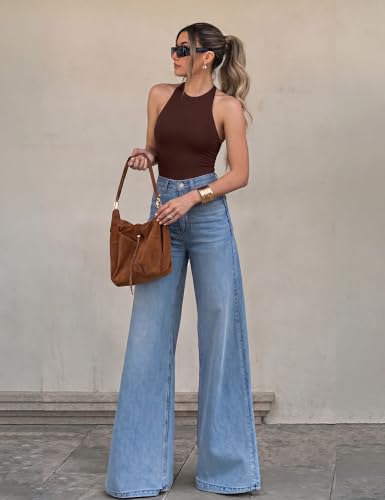 YZMJAFU Women's Y2K Halter Neck Sleeveless Top, Solid Casual Demi Tank for Women with Breast Pads, Stretchable Cropped Halter Top Brown|S — view 5