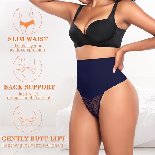 Image of Werena Tummy Control Thong Shapewear for Women High Waist Body Shaper Panties Girdle Lace Shaping Underwear