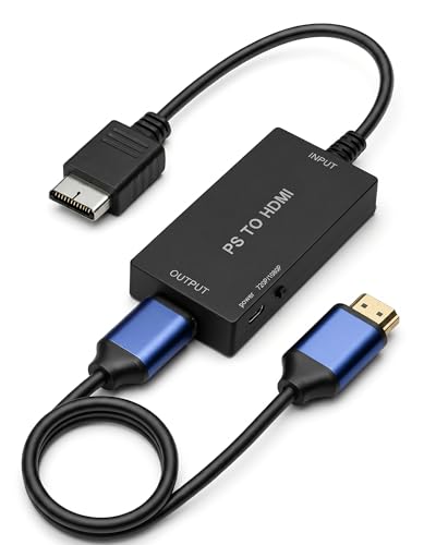 TriverseTech PS to HDMI Converter for PS1 / PS2 S-Video Based HDMI Adapter for HDMI TVs Monitors and Projectors Includes 1.5m HDMI and Micro USB Power Cables