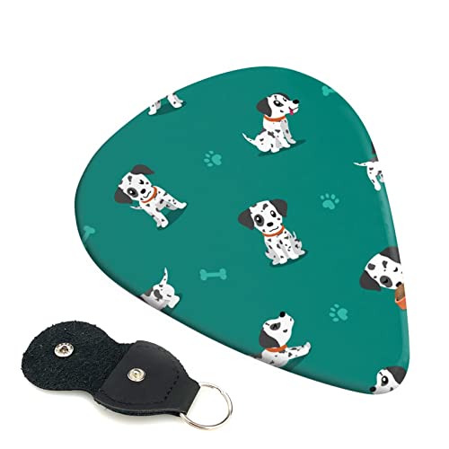 ギターピック 6枚セット 0.46mm 0.71mm 0.96mm エレキギター ベース用ピック ウクレレ ギター ABS素材 エレクトリック アコースティック 弦楽器 初心者 トライアングル ピック( ダルメシアン 犬柄 緑 )