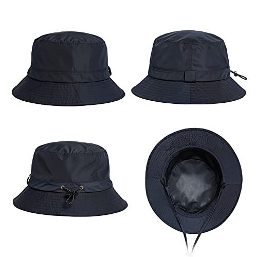 TOP-EX Wasserdichte Regenhüte für Herren & Damen, Allwetter Outdoor Safari Hut faltbar, UPF 50 Golf Eimer Sonnenhüte zum Angeln, Wandern, Trekking, verstellbar & winddicht M/L Schwarzblau