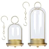 Fohil 5' & 4' Hurricane Glass Candle Holders, Set of 2 Metal Candle Holder with Handmade Sturdy Glass Dome, Candle Lantern for Pillar Candles, Plants, Table Centerpiece, Home Decor