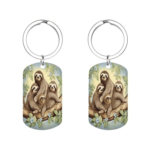 FekiLoot Sloth Family Metal Keychain Exquisite Anti-fading Stainless Steel Key Ring Tags Personalized Key Tag Fashion Key Fob Mini Cute Key Chain Ring for Adult Key Decor