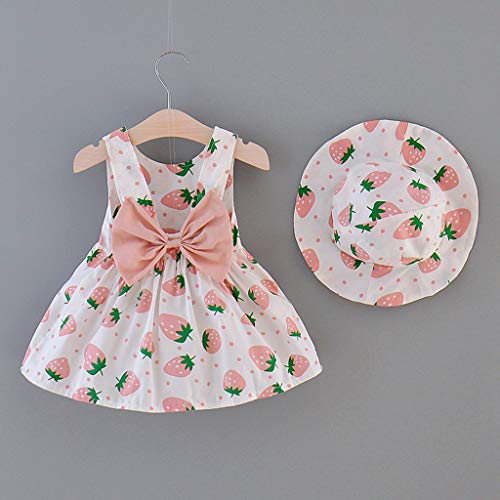 Little Story Baby Clothes,Toddler Baby Kids Girls Strawberry Print Princess Dress Hat Outfits Clothes Pink Girls Dress&Skirt for Baby Easter Gifts