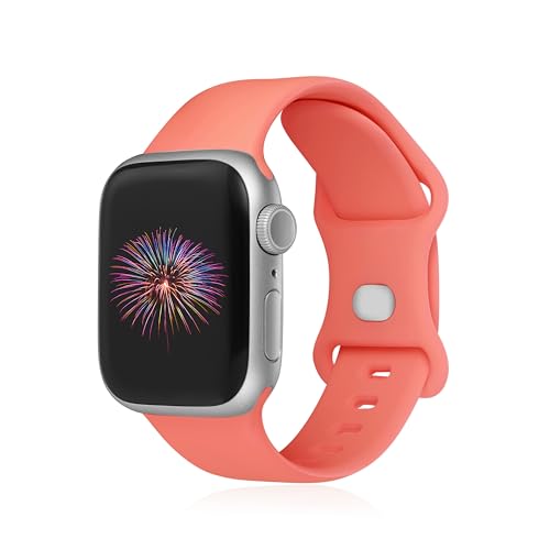 Image of Sport Bands Compatible with Apple Watch Band 38mm /40mm /41mm /42mm /44mm /45mm /49mm Women Men,Soft Silicone Strap Compatible with iWatch Ultra2 /Ultra Series10 /9 /8 /7 /6 /5 /4 /3 /2 /1 /SE Coral