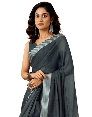 Image of SIRIL Women's Cotton Linen Printed Ready To Wear With Pocket Saree with Unstitched Blouse Piece