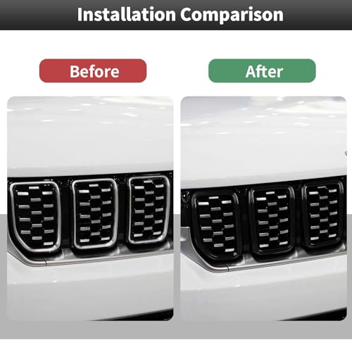 Image of CheroCar for Jeep Grand Cherokee 2021-2026 Front Grill Inserts Cover Gloss Black Grille Trim 7-Slot Grille Exterior Accessories
