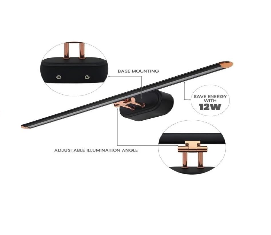 Image of Groeien Pack of 2 | 12 WATT LED 3 Color Black Body Rose Gold Picture Photo Frame /Mirror Bathroom Wall Light with Adjustable Head(Warm+Natural+Coolwhite) (Black,Rosegold)