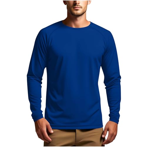 Mens Long Sleeve Sun Protection Shirts Athletic Lightweight T-Shirt Plain Loose Fit Pullover Hiking Running Workout