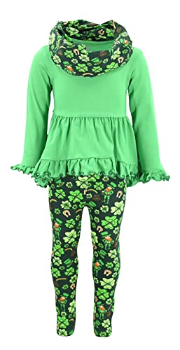 Image of Unique Baby Girls Kids Toddler 3pc Outfit Set Long Sleeve Cotton Blend Tunic Top Leggings and Scarf