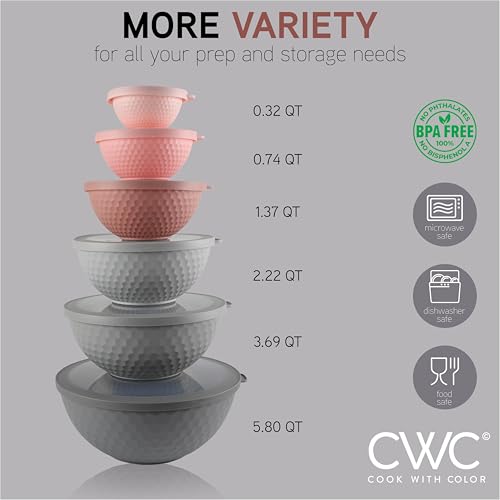 image for COOK WITH COLOR Mixing Bowls with Lids - 12 Piece Plastic Nesting Bowl