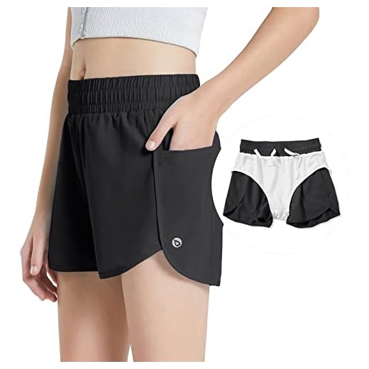BALEAF Girls' Basketball Soccer Athletic Running Shorts with Liner Kids Workout Tennis Cheer Pocketed Shorts Black L