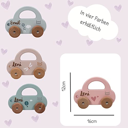 KIDSLINO Holz Spielzeug Auto rosa - personalisierbar I Geschenk zur Geburt & Taufe I Handmade Holzspielzeug ab 1 Jahr I Personalisierte Geschenke Baby I Holzauto mit Name & Geburtstdaten