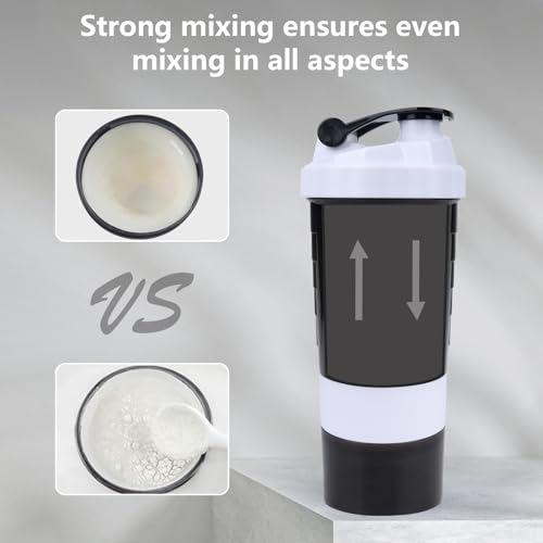 Image of XTK Shaker Bottle Protein Shaker Bottles with Storage and Mix Ball, 16OZ Sports Water Bottle with Pill Organizer,Leak Proof Portable Shaker Cup for Protein Mixes and Pre Work Out,BPA Free(white)