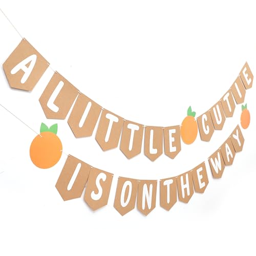 Image of Welcome Baby Party Decorations - A Little Cutie Is On The Way Banner,Orange Themed Gender Reveal Banner,Little Cutie Birthday Party Decorations,Cutie Orange Hanging Banner Photo Props