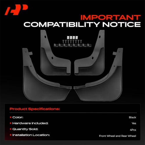 Image of A-Premium Mud Flaps, No Drilling Required Splash Guards with Accessories | Compatible with Smart Fortwo 2016-2023 Convertible & Coupe, Set of 4 Front and Rear