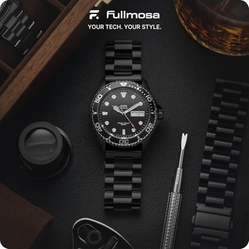 Image of Fullmosa Stainless Steel Watch Band 16mm 18mm 19mm 20mm 22mm 24mm, Quick Release Metal Replacement Strap with Removable Links, Includes Spring Bars & Link Removal Tool for Men Women (22mm, Black)