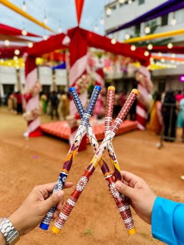 Image of Wooden Premium Dandiya Sticks For Dance Garba Night Navratri Celebration Party Accessories / Traditional Indian Festive PVC Coated 1 Pair / 2 Pair / 3 Pair / 6 Pair / 8 Pair / 12 Pair Dandiya Raas Sticks For Women Men Kids Adults