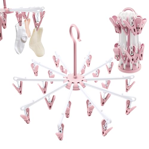 NVGFTG 2 Pièces Etendoir Chaussette, Étendoir à Linge à Suspendre avec 40 Pinces, 360°Rotatif Étendoir Chaussettes, Sechoir a Linge Pliant pour Chaussettes, sous-Vêtements et Petits