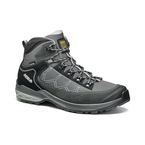 ASOLO Men's Falcon EVO GV Waterproof Breathable Lace-Up Outdoor Hiking Boots with Suede & Nylon Upper, High-Traction Outsole, Light Black/Graphite, 9