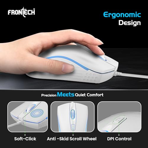 Image of Frontech Quantum Striker Gaming Combo | Rainbow Backlit Keyboard with Optical Mouse | 2400 DPI Adjustable | 4 Button Mouse | USB Plug & Play | 104 Keys | 1 Year Warranty (KB-0050WHT)