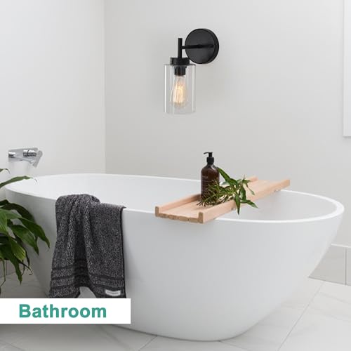 Image of Black Wall Sconce for Bathroom,Modern Indoor Sconces with Clear Glass Shade | Bathroom Wall Lamp indoor Wall Lights for Mirror Kitchen Living Room Hallway Cabinet Porch