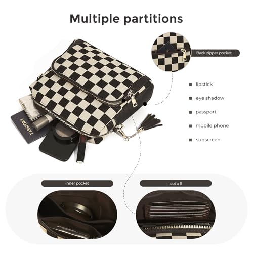 Image of Sling Bag Crossbody Bags For Women Plaid Striped Fanny Packs Chest Bag for Work Shopping (Black(Multi-Pocket Bag))