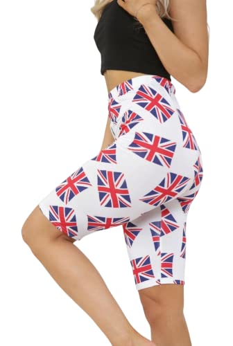 celebmodelook Womens Union Jack Cycling Shorts Ladies UK Flag Printed above Knee Slim Fit Stretchy Skinny Short Pants