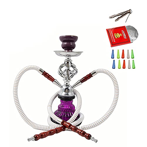 Huanxin 11"Hookah Set De Tuyau De Narcoha De 11" Premium Hookah, Vase Hookah Shisha Set avec 50 Couvertures Pré-Perforées De Narguilé De Narcoh, 50 Conseils À Bouton À Narguilé Jetable,Violet Cover