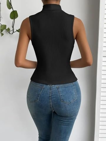 Womens Summer Rib Knit Vest Tops Sleeveless Turtleneck Pullover Knitwear Tank Tops Slim Fit Crop Tops Streetwear - Image 3