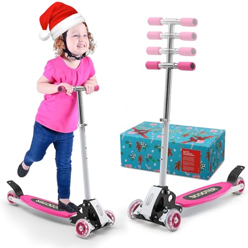 Patinete para niños de 3 a 5 años, patinete de 3 ruedas con manillar ajustable de 23 a 28 pulgadas, cubierta ancha, patinete plegable para niños y niñas de 2 a 7 años, juguetes al aire libre,