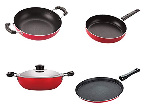 Image of Nirlon Non Stick Coated Heat Resistance Pfoa Free Aluminium Cookware Gift Set of 4 Pieces (26 DKDM KD12 FT10 FP12)