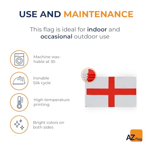 Image of AZ FLAG - England Flag - Large 5x8 Ft - 100D Polyester English Big Banner with Two Metal Grommets - Fade Resistant - Vivid Colors - 5' x 8' Feet - 250x150 Cm