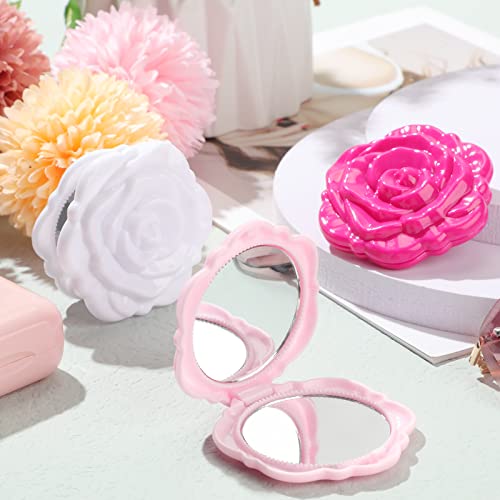 30 Pcs Compact Mirrors Bulk, Small Mini Rose Flower Plastic Makeup Mirror Handheld Pocket Foldable Bridal Wedding Party Favors For Women Girls Travel Supplies Valentine Day Classroom Gifts Bulk #TOP6