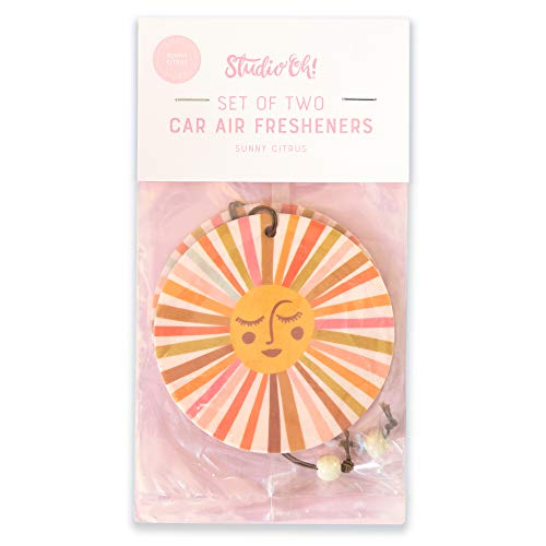 Image of Studio Oh! Retro Sunshine Set of 2 Hanging Car Air Freshener, Long-Lasting Fragrance, Odor Eliminator, Scented Car Accessory for Auto Interior, Decorative Air Freshener, 4 x 7.5 in