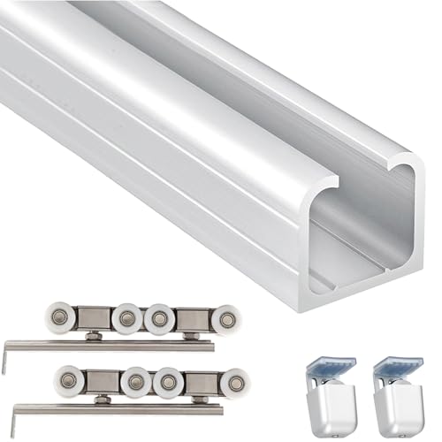 Kit de sistema de riel oculto para puerta corredera para montaje en pared de techo, ideal para ducha, armario y puertas de granero
