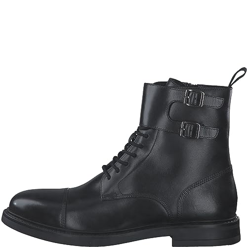 s.Oliver Herren Stiefeletten zum Schnüren aus Leder mit Schnallen, Schwarz (Black), 44 EU