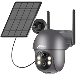 Alarmas Para Casa Sin Luz ANRAN 2K Cámara Vigilancia WiFi Exterior Solar, Detección de Movimiento PIR, Visión Nocturna a Color, Audio Bidireccional, Cámara 360 Exterior, Alarma de Luz y Sonido, Compatible con Alexa, Q01 Gris