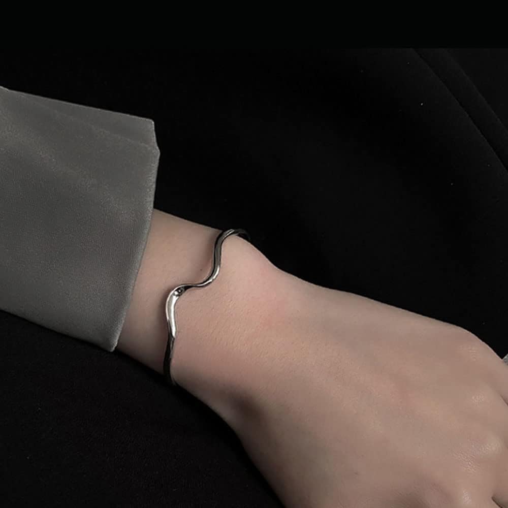 FUTIMELY Silver Bangle Bracelet for Women Wave Beach Bracelet Adjustable Open Cuff Bangle Bracelet for Girls Stainless Steel Bracelet - Image 5