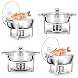 Rengue 5 QT Chafing Dishes, 4 Pack Premium Stainless Steel Complete Set, Round Chafing Dish Buffet Set, Heating and Cooling Chafing Dish for Gatherings Banquets, Buffets, Parties, Weddings