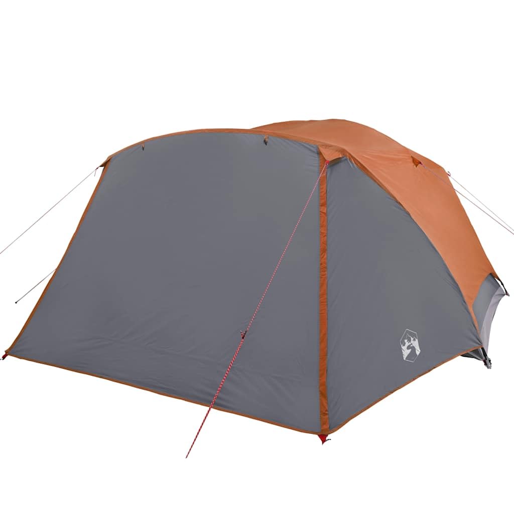 Tenda da Campeggio 6 Persone, Impermeabile con Tettorino, Grigio/Arancione, 2 Porte + Veranda, Design Ventilato, per Famiglie e Pesca, 412 x 370 x 190 cm